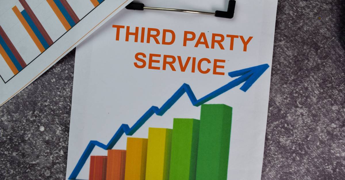 A piece of paper is attached to a clipboard. The paper says "Third Party Service" and has a graph with an upward arrow.